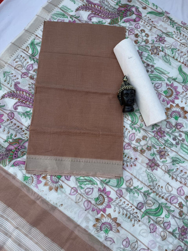 Pure Mangalagiri Cotton Dress Material in Brown Color with Matching Dupatta