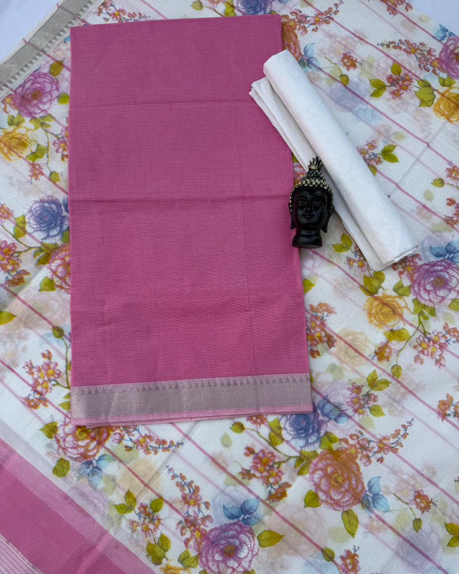 Pure Mangalagiri Cotton Dress Material in Pink Color with Matching Dupatta