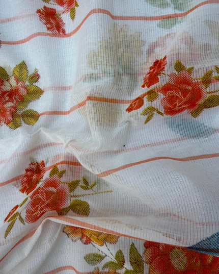 Pure Mangalagiri Cotton Dress Material in Orange Color with Matching Dupatta