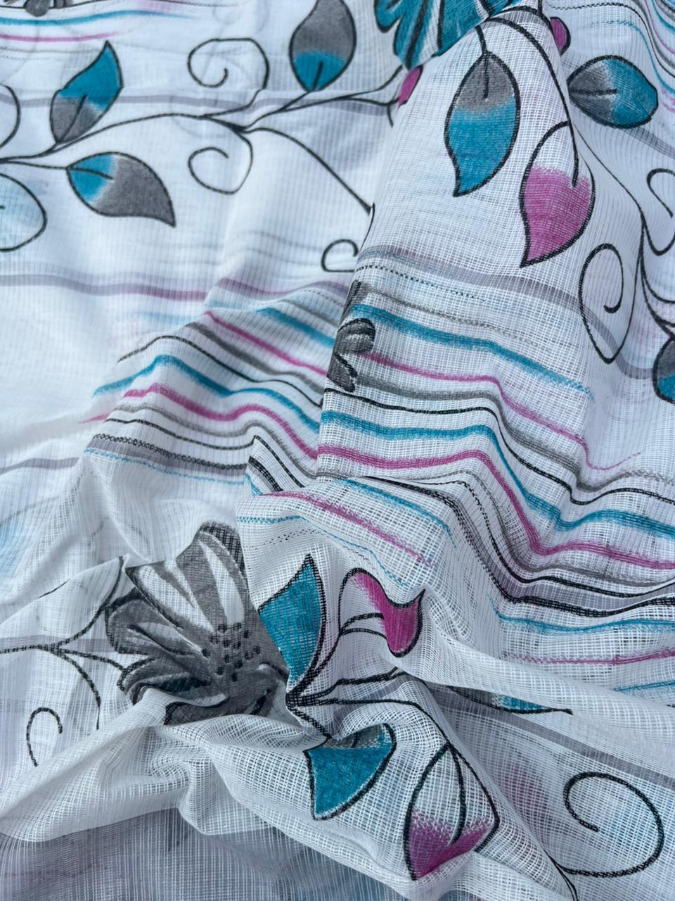 Pure Mangalagiri Cotton Dress Material in Gray Color with Matching Dupatta