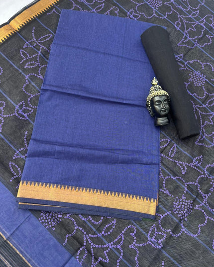 Pure Mangalagiri Cotton Dress Material in Blue Color with Matching Dupatta