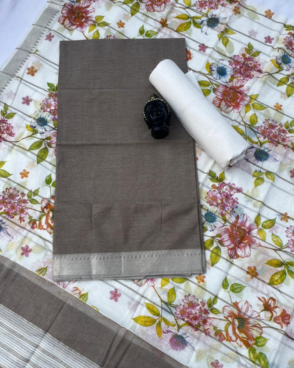 Pure Mangalagiri Cotton Dress Material in Grey Color with Matching Dupatta