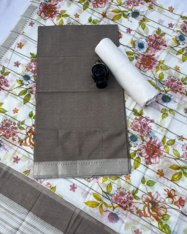 Pure Mangalagiri Cotton Dress Material in Grey Color with Matching Dupatta