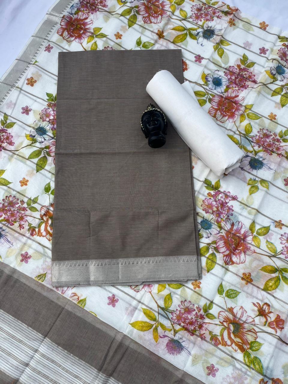 Pure Mangalagiri Cotton Dress Material in Grey Color with Matching Dupatta