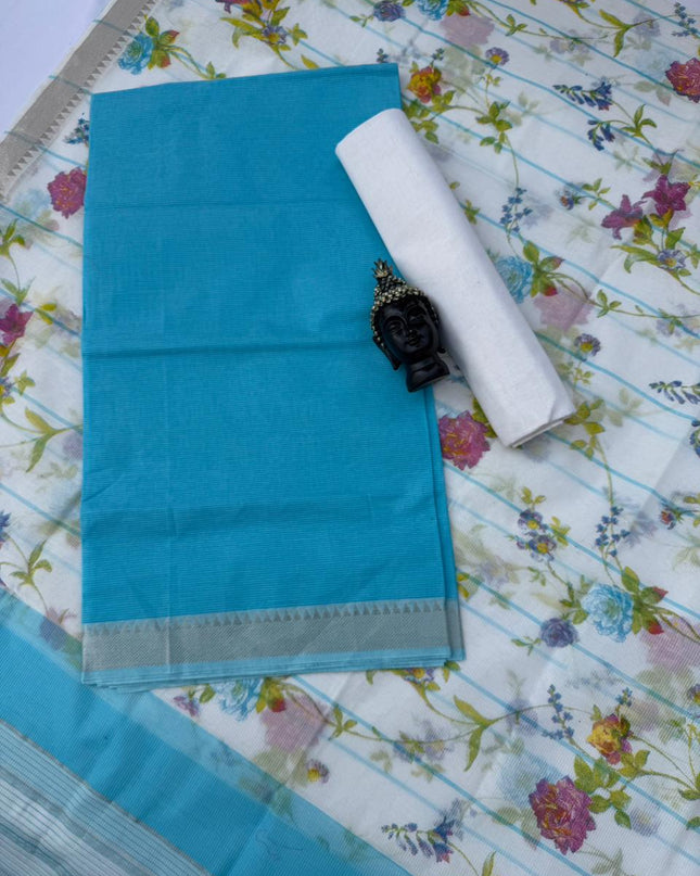Pure Mangalagiri Cotton Dress Material in Sky Blue Color with Matching Dupatta