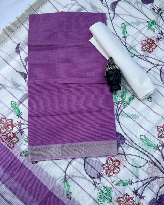 Pure Mangalagiri Cotton Dress Material in Dark Lavender Color with Matching Dupatta