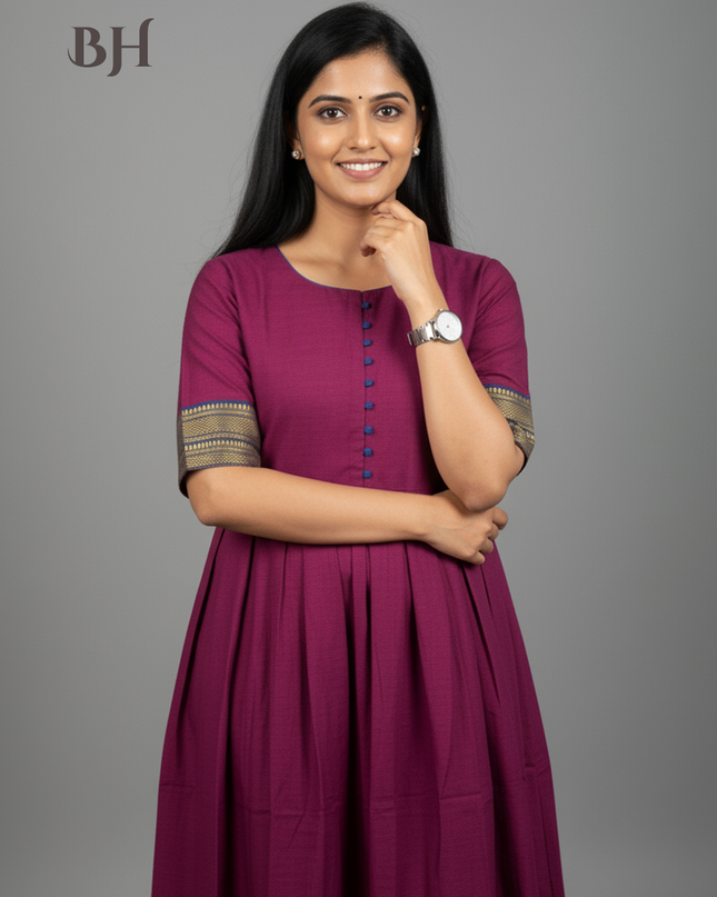Mangalagiri Cotton Long Frock with Purple Colour