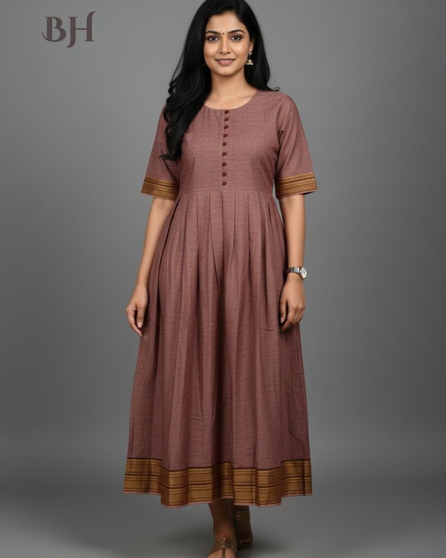 Mangalagiri Cotton Long Frock with Brownish Purple Colour