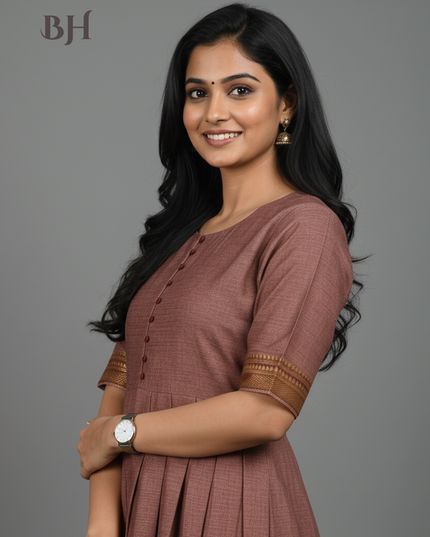 Mangalagiri Cotton Long Frock with Brownish Purple Colour