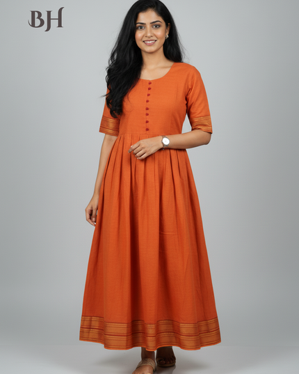 Mangalagiri Cotton Long Frock with Orange Colour