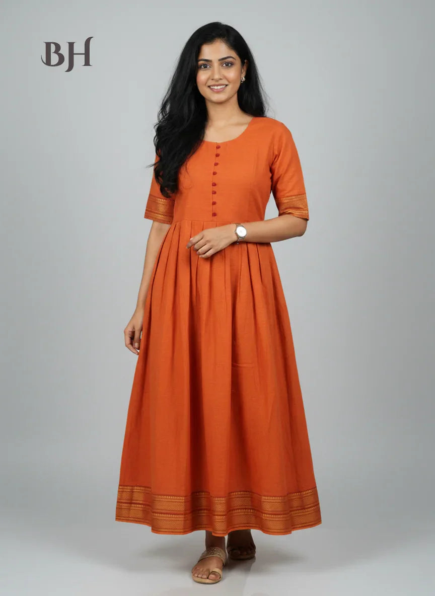 Mangalagiri Cotton Long Frock with Orange Colour