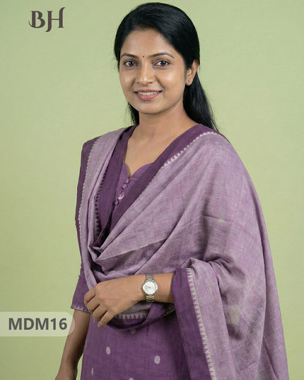 Mangalagiri Cotton 3PC Set with Full-Length Lining & Elastic Pocket Bottom – Dusty Purple