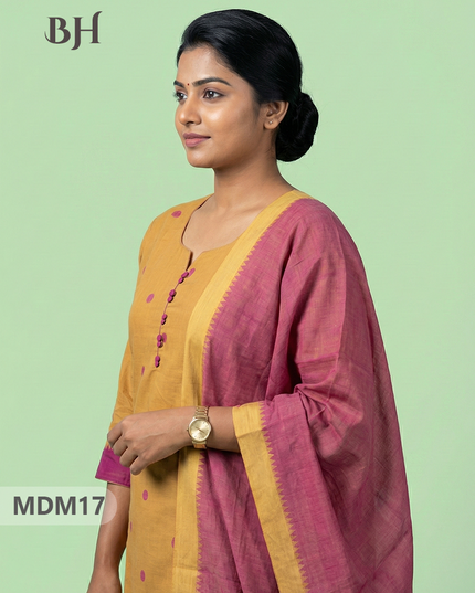 Mangalagiri Cotton 3PC Set with Full-Length Lining & Elastic Pocket Bottom – Indian Yellow