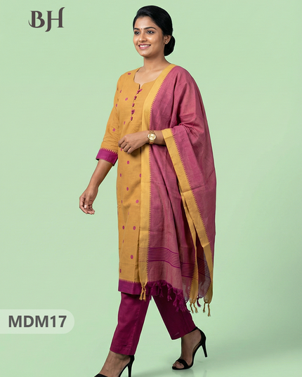 Mangalagiri Cotton 3PC Set with Full-Length Lining & Elastic Pocket Bottom – Indian Yellow