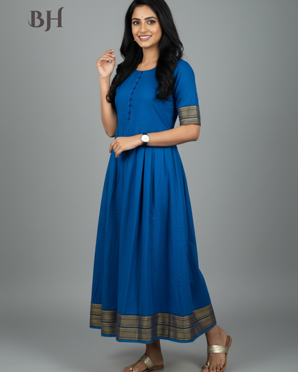 Mangalagiri Cotton Long Frock with Blue Colour