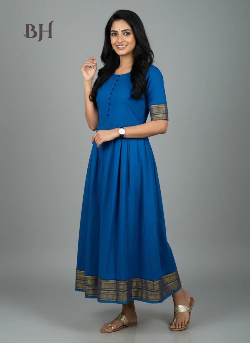 Mangalagiri Cotton Long Frock with Blue Colour
