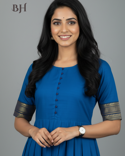 Mangalagiri Cotton Long Frock with Blue Colour