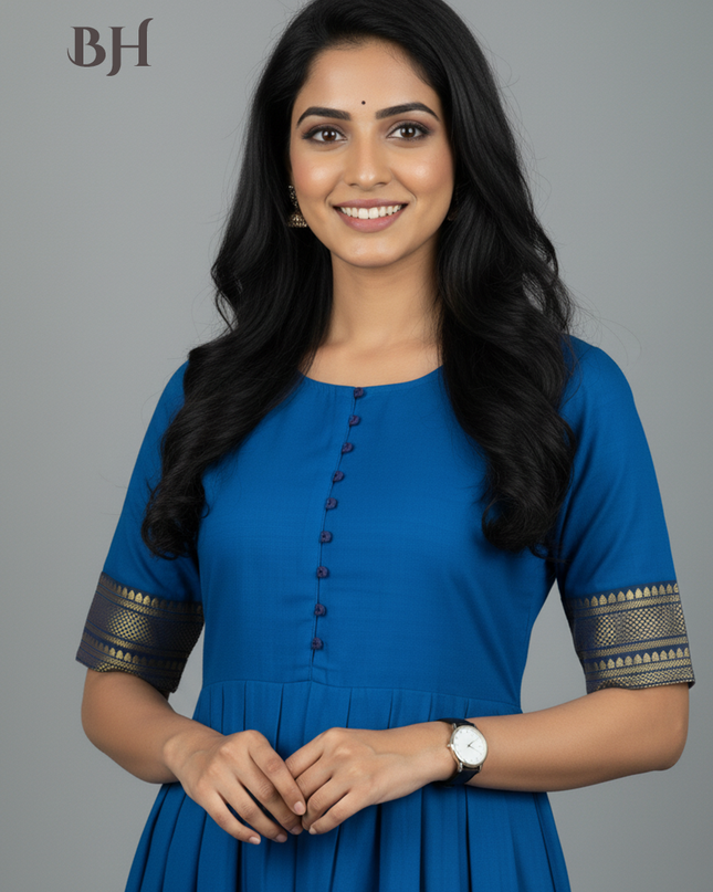 Mangalagiri Cotton Long Frock with Blue Colour