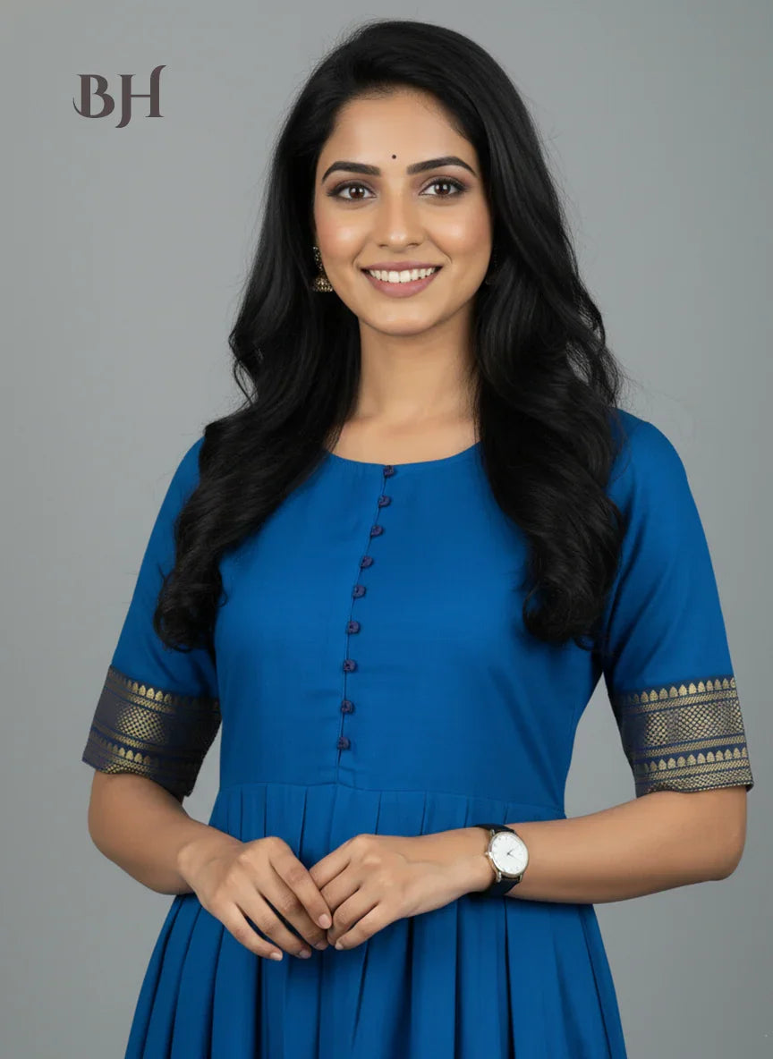 Mangalagiri Cotton Long Frock with Blue Colour