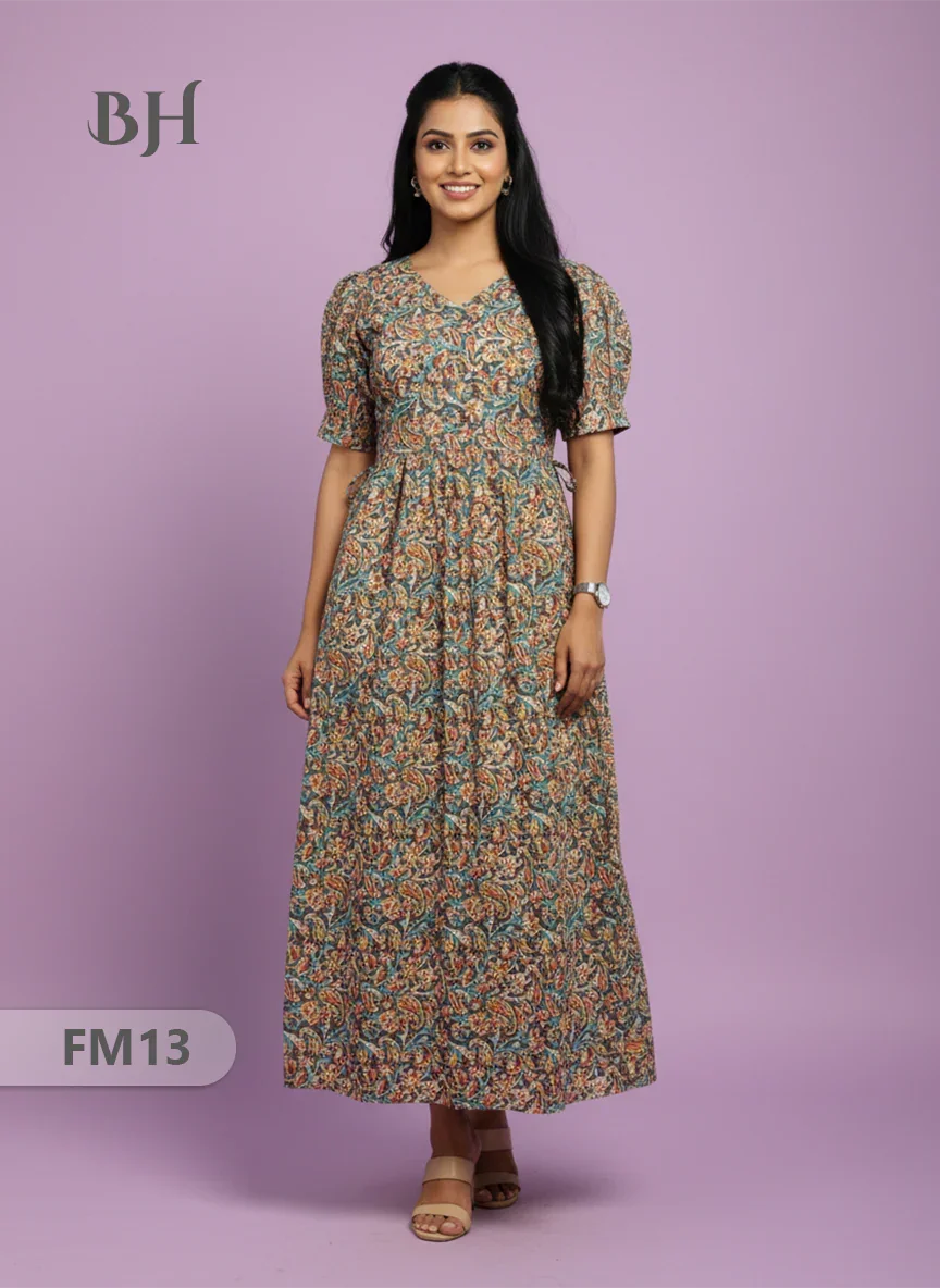 Premium Mul Cotton Frock Grey – Puff Sleeve Design with Knots, Zero Shrinkage