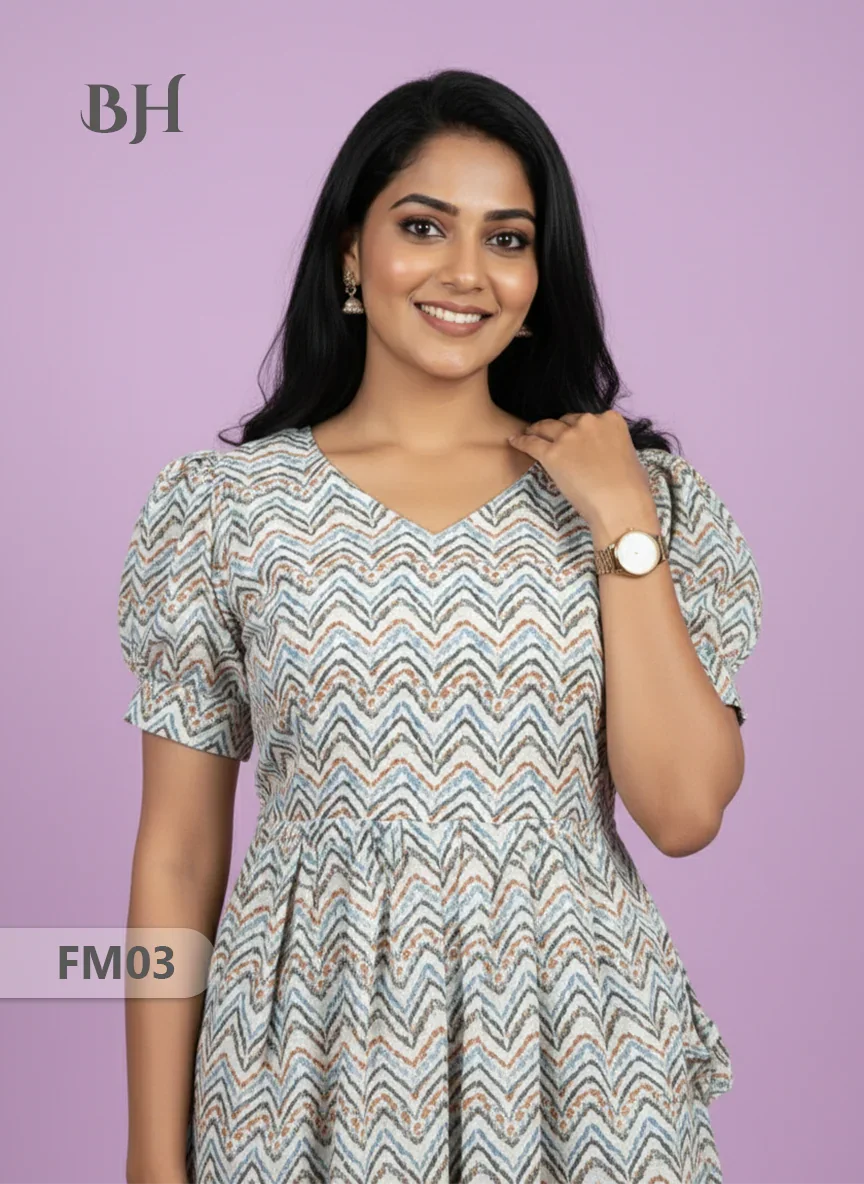 Premium Mul Cotton Frock Grey – Puff Sleeve Design with Knots, Zero Shrinkage