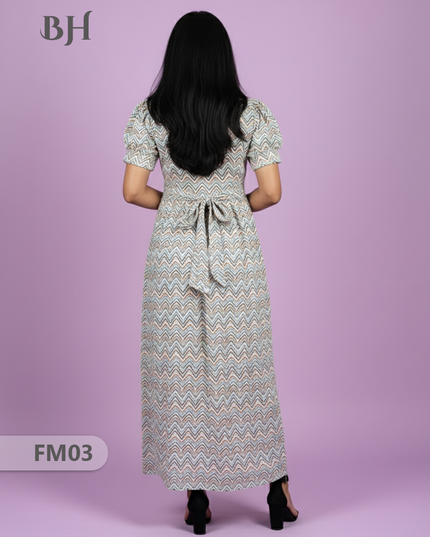 Premium Mul Cotton Frock Grey – Puff Sleeve Design with Knots, Zero Shrinkage