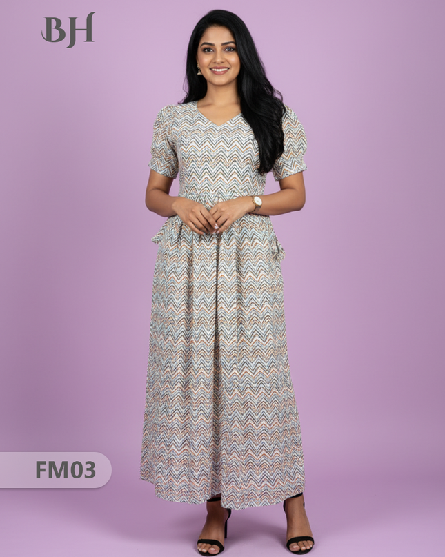 Premium Mul Cotton Frock Grey – Puff Sleeve Design with Knots, Zero Shrinkage