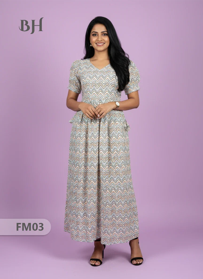 Premium Mul Cotton Frock Grey – Puff Sleeve Design with Knots, Zero Shrinkage