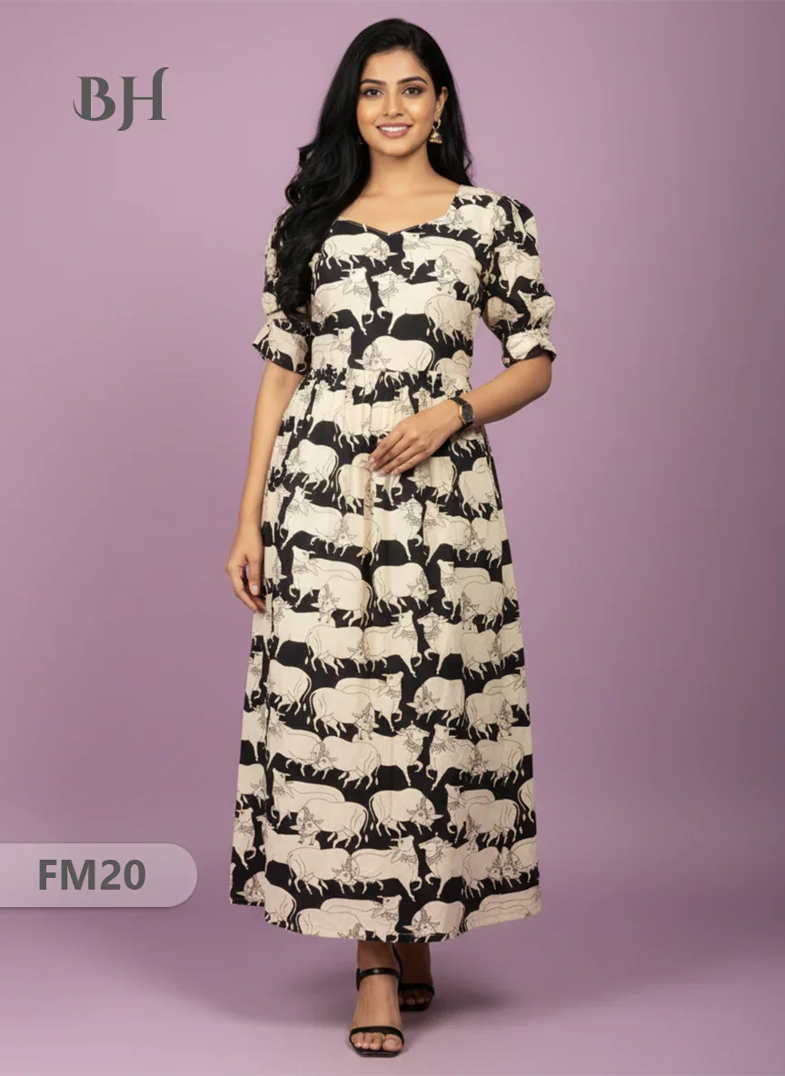 Premium Mul Cotton Frock Black – Puff Sleeve Design with Knots, Zero Shrinkage