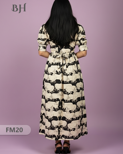 Premium Mul Cotton Frock Black – Puff Sleeve Design with Knots, Zero Shrinkage