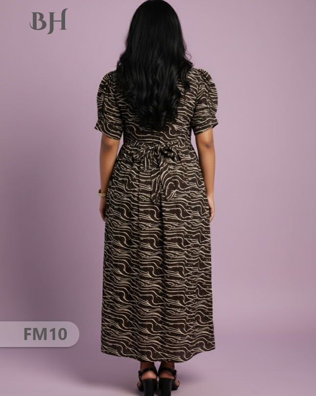 Premium Mul Cotton Frock Black – Puff Sleeve Design with Knots, Zero Shrinkage