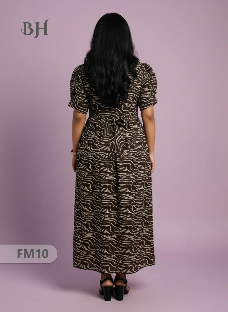 Premium Mul Cotton Frock Black – Puff Sleeve Design with Knots, Zero Shrinkage