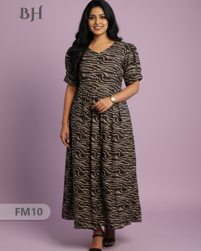 Premium Mul Cotton Frock Black – Puff Sleeve Design with Knots, Zero Shrinkage