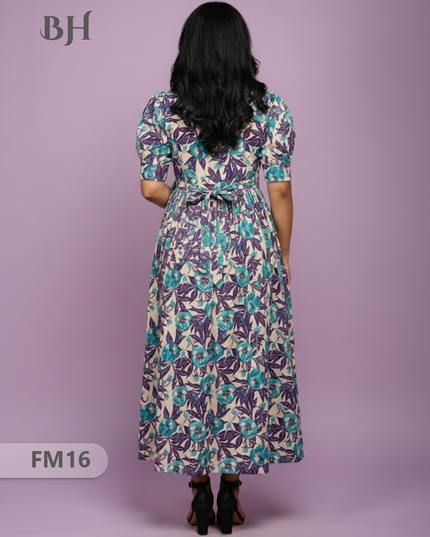 Mul Cotton Frock – Cream Colour, Puff Knot Sleeves, Comfortable & Zero Shrinkage