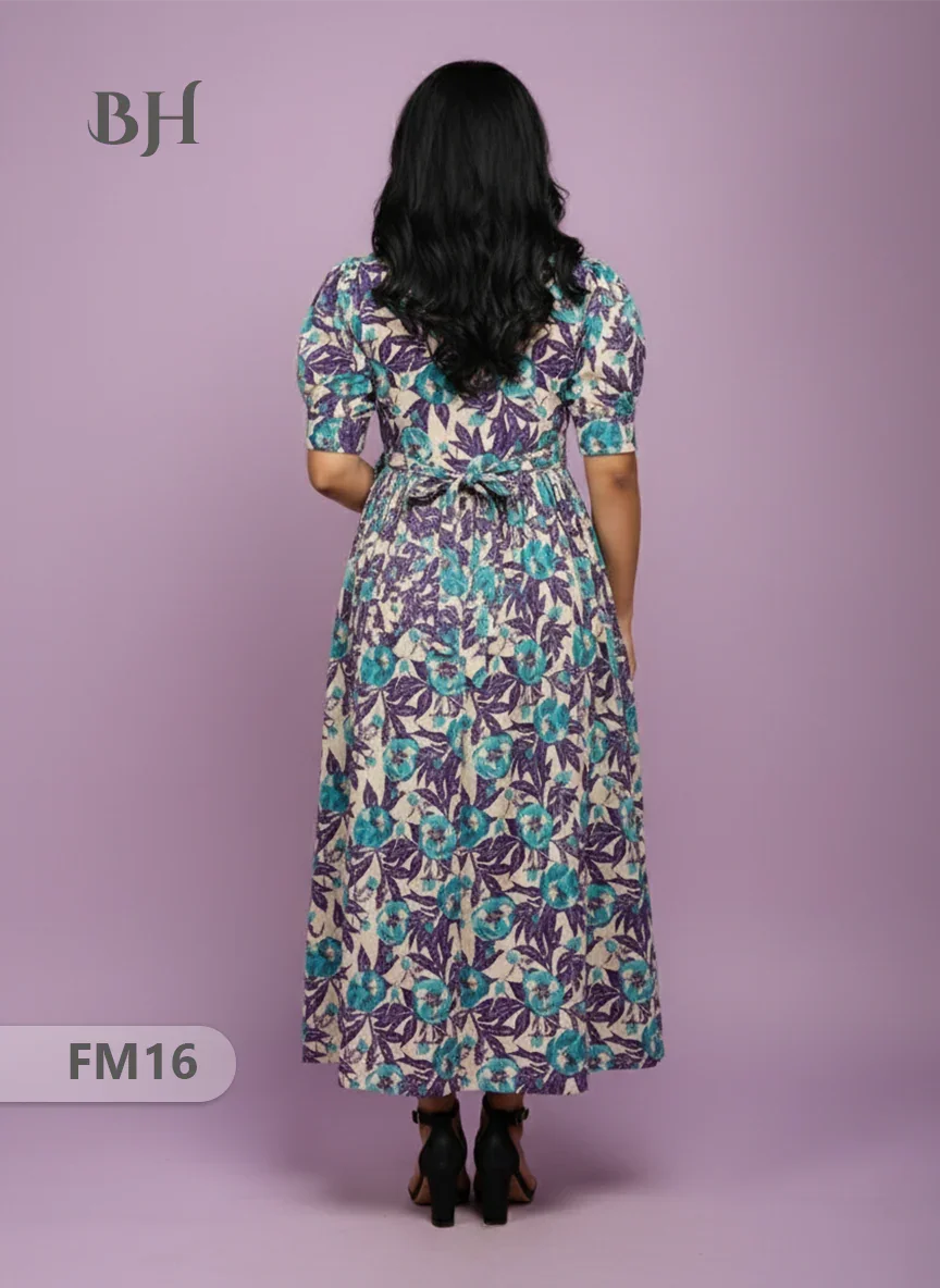 Mul Cotton Frock – Cream Colour, Puff Knot Sleeves, Comfortable & Zero Shrinkage