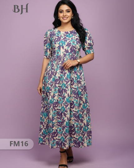 Mul Cotton Frock – Cream Colour, Puff Knot Sleeves, Comfortable & Zero Shrinkage