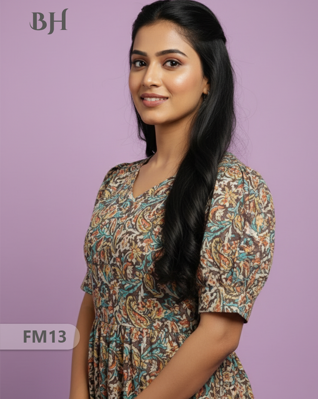 Premium Mul Cotton Frock Grey – Puff Sleeve Design with Knots, Zero Shrinkage