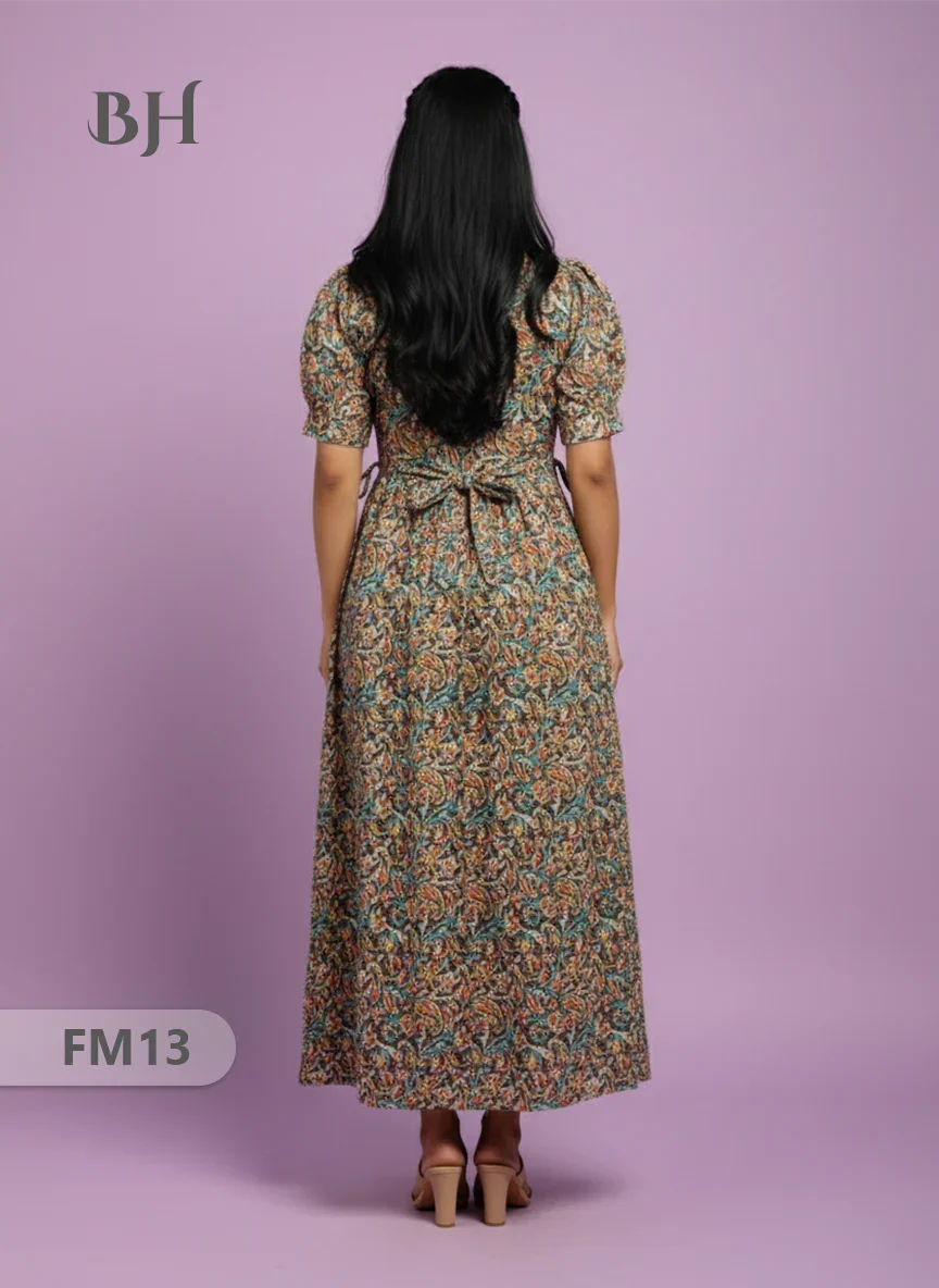 Premium Mul Cotton Frock Grey – Puff Sleeve Design with Knots, Zero Shrinkage