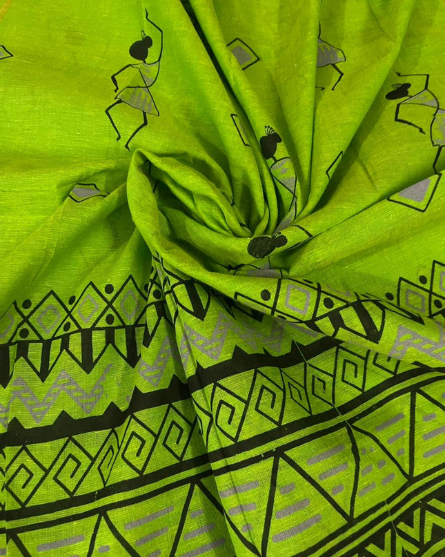 Pure Cotton Village Print Dress Material in Half White Colour | Ethnic Wear Fabric