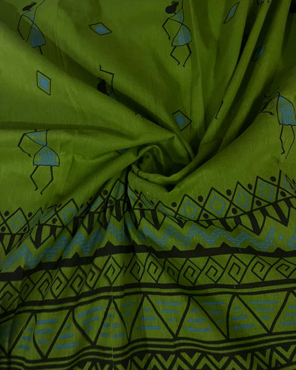 Pure Cotton Village Print Dress Material in White & Blue Colour | Ethnic Wear Fabric