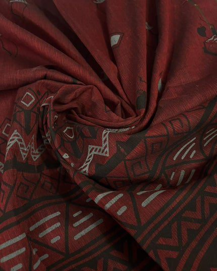 Pure Cotton Village Print Dress Material in Half White Colour | Ethnic Wear Fabric