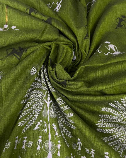 Pure Cotton Village Print Dress Material in Half White Colour | Ethnic Wear Fabric