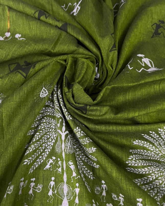 Pure Cotton Village Print Dress Material in Half White Colour | Ethnic Wear Fabric