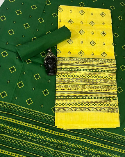 Pure Cotton Print Dress Material in Yellow Colour | Ethnic Wear Fabric