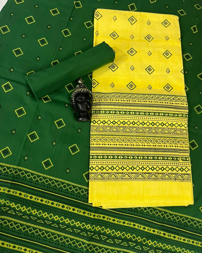 Pure Cotton Print Dress Material in Yellow Colour | Ethnic Wear Fabric