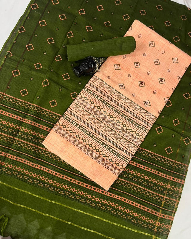Pure Cotton Print Dress Material in Orange Colour | Ethnic Wear Fabric
