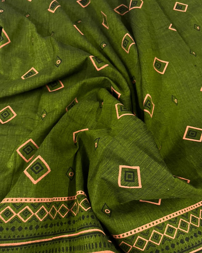 Pure Cotton Print Dress Material in Orange Colour | Ethnic Wear Fabric