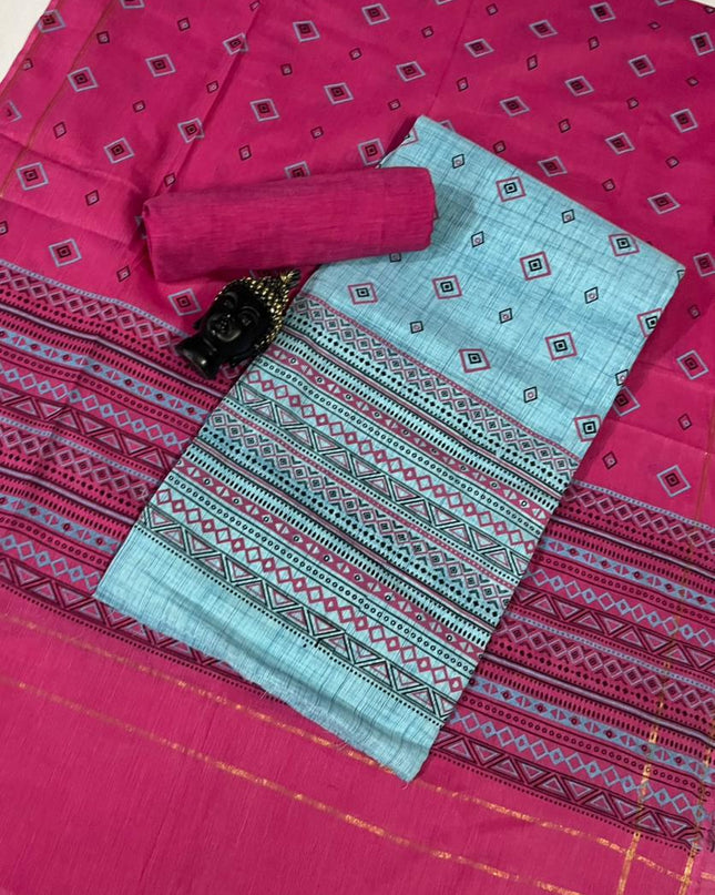 Pure Cotton Print Dress Material in Cyan Blue Colour | Ethnic Wear Fabric