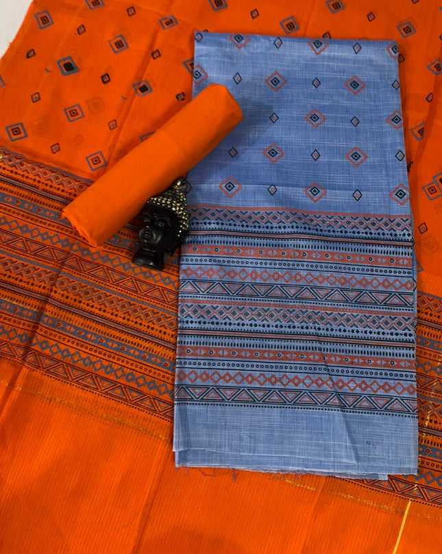 Pure Cotton Print Dress Material in Blue Colour | Ethnic Wear Fabric