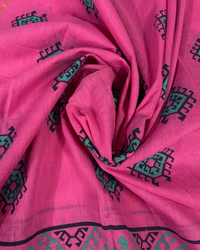 Pure Cotton Print Dress Material in Pista Green Colour | Ethnic Wear Fabric